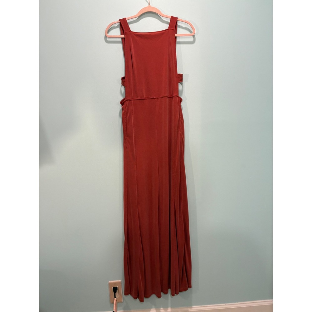 Free People Rust Orange Ribbed Open Back Wide Leg Jumpsuit XS Sleeveless Cutout